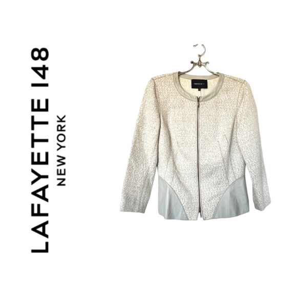 Lafayette 148 New York Tweed/Leather Zip Jacket Size 8 - Picture 1 of 13